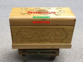 Quách gỗ vàng tâm trạm rồng VIP – phủ bì 89 × 50 × 55 cm