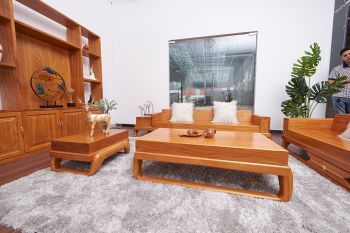 Sofa Lưng Cong Nguyên Tấm Gỗ Gõ Đỏ 