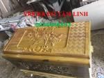 Tiểu quách gỗ vàng tâm trạm rồng, trạm sen, chữ Phúc Thọ – 86 × 44 × 46 cm