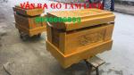 Tiểu quách gỗ vàng tâm trạm rồng, trạm sen, chữ Phúc Thọ – 86 × 44 × 46 cm