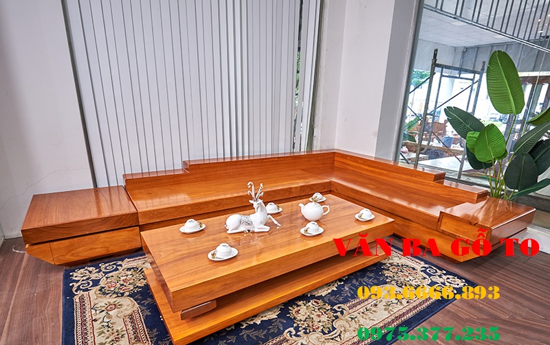 sofa gỗ liền tấm gõ đỏ